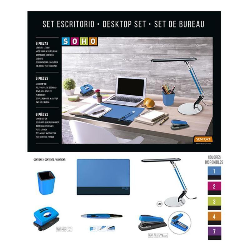 JUEGO OFICINA SENFORT19 SOHO 6 PIEZAS C/FLEXO COLOR AZUL 20891