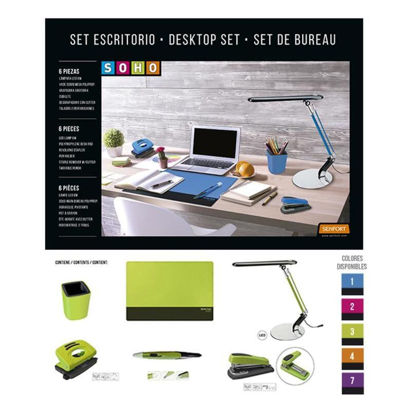 JUEGO OFICINA SENFORT19 SOHO 6 PIEZAS C/FLEXO COLOR VERDE 20893