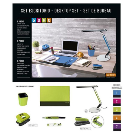 JUEGO OFICINA SENFORT19 SOHO 6 PIEZAS C/FLEXO COLOR VERDE 20893