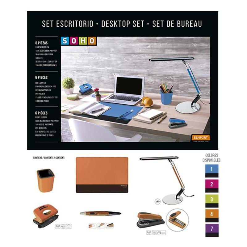 JUEGO OFICINA SENFORT19 SOHO 6 PIEZAS C/FLEXO COLOR NARANJA 20894