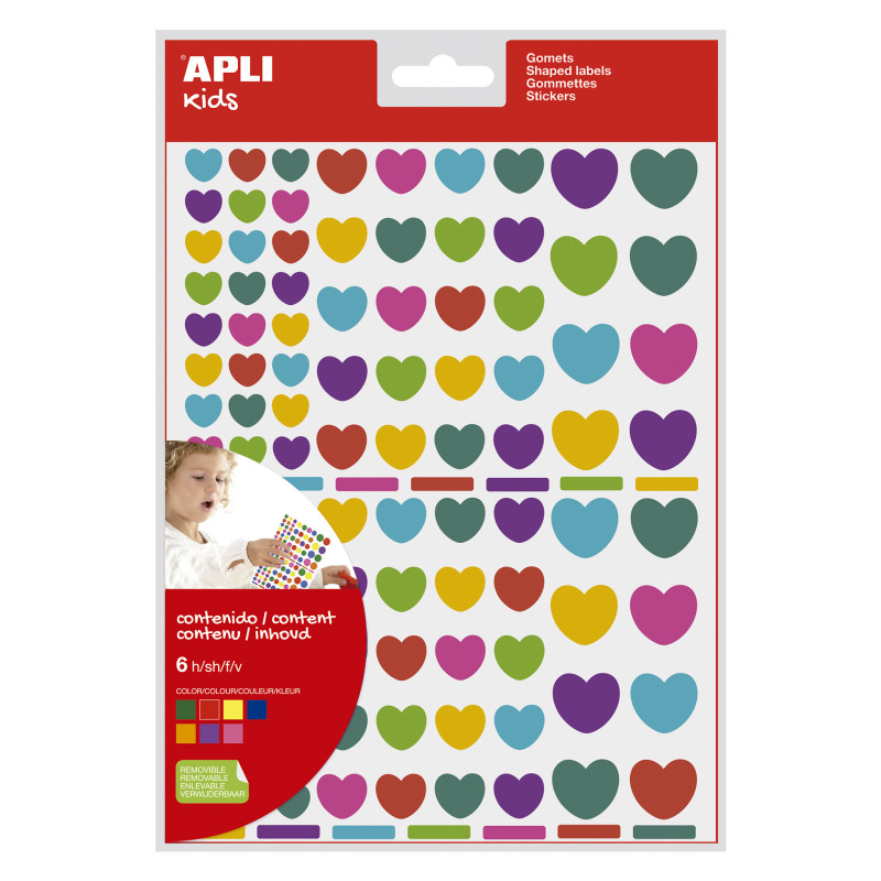 BOLSA GOMETS CORAZONES REMOVIBLES MULTICOLOR 6 HOJAS APLI 18767