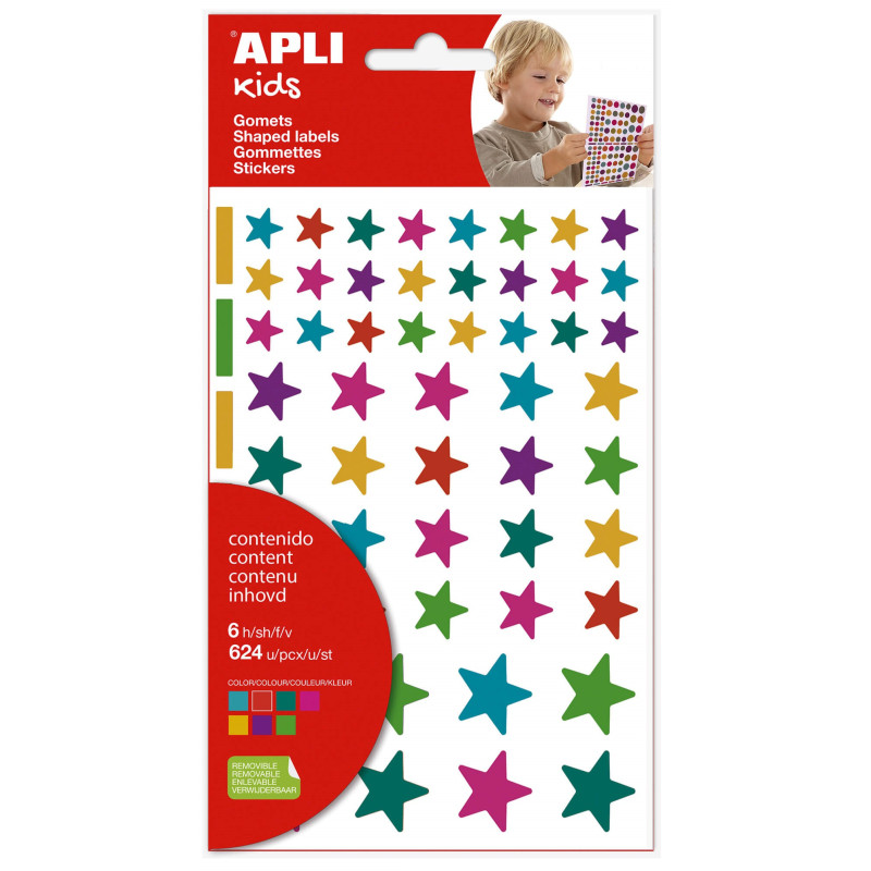 BOLSA GOMETS ESTRELLAS REMOVIBLES MULTICOLOR 6 HOJAS APLI 19453