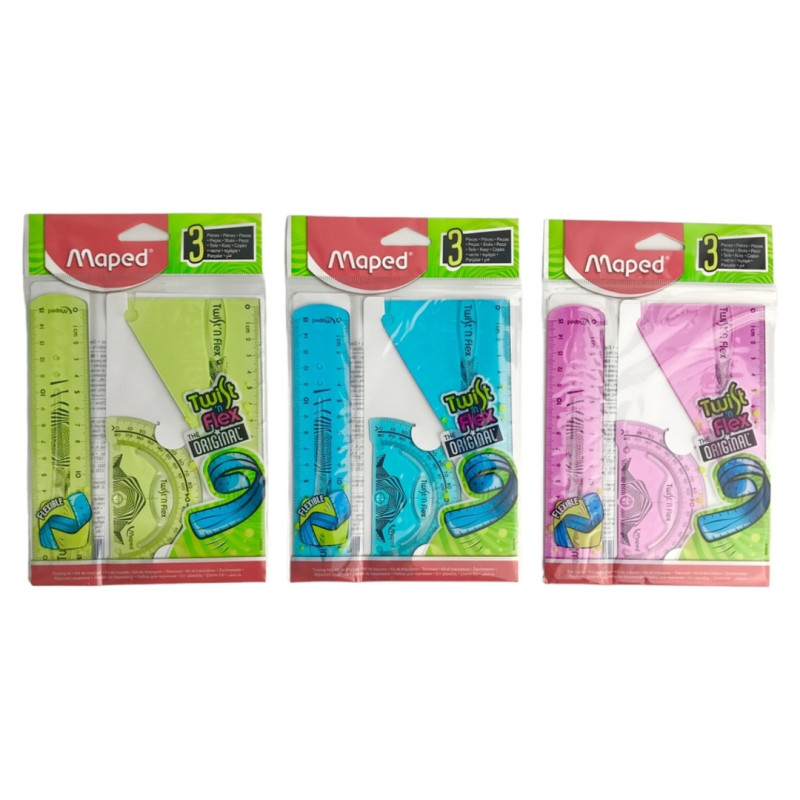 REGLA JUEGO MAPED ESCOLAR FLEXIBLE TWIST'N FLEX MINI 15CM 3 PIEZAS 895024