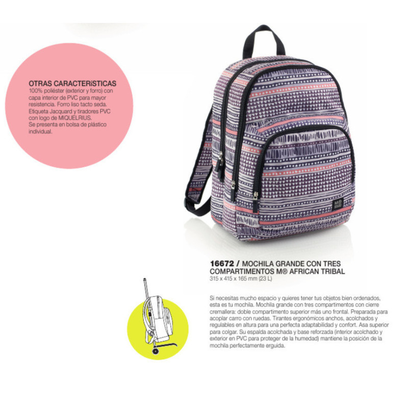 MOCHILA MIQUELRIUS17 ADAPTABLE DOBLE 43CM AFRICAN TRIBAL 16672