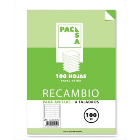 RECAMBIO PACSA A-4 100GR 100H 4 TALADROS CUADROS 4*4 MARGEN 21050