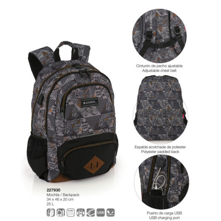 MOCHILA CON USB WR GABOL20 BALU TEENAGER 46CM 227930