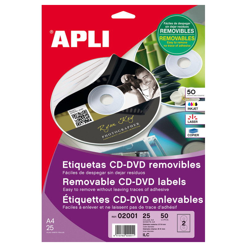 ETIQUETAS APLI I/L/C A-4 CD REMOVIBLE 25H 02001