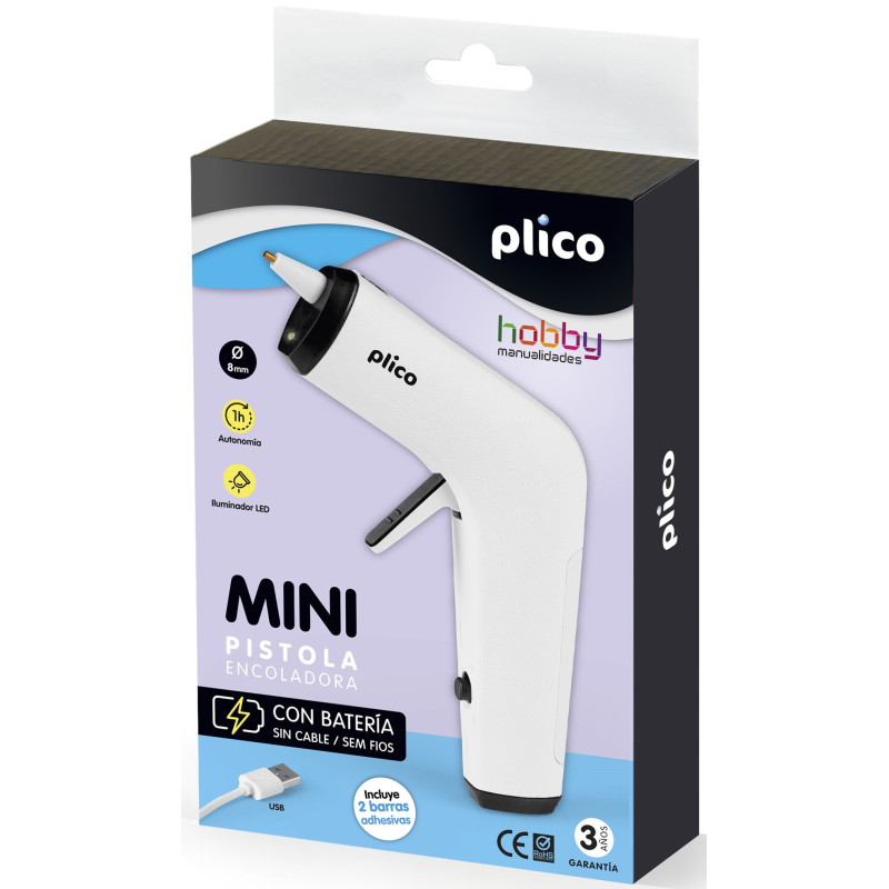 PISTOLA TERMOFUSIBLE MINI CON BATERÍA PLICO