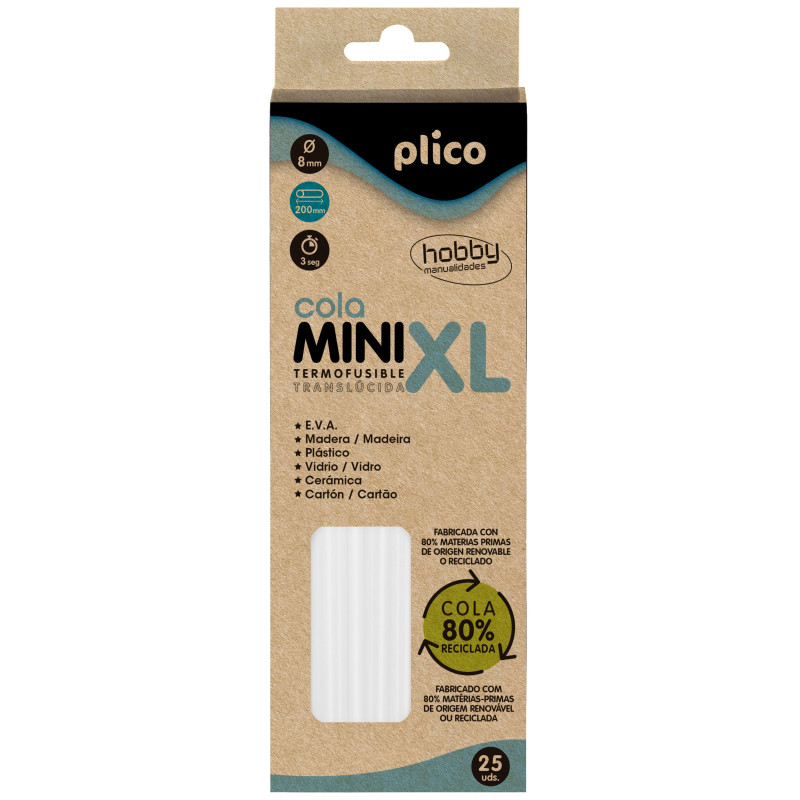COLA TERMOFUSIBLE MINI XL 8 MM X L 200 MM ECO (80% RECICLADA) CJ 25u. PLICO