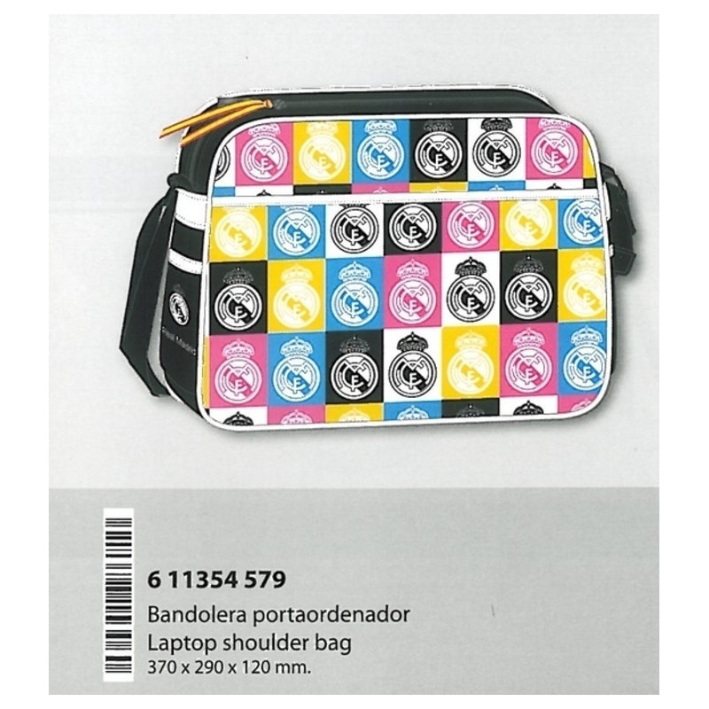 MOCHILA SAFTA 12 REAL MADRID CHICA BANDOLERA PORTAORDENADOR 37CM 611354579 ^