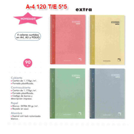 CUADERNO EUROPEAN A-4 120H TE PACSA PREMIUM EXTRA 90G CUADROS 5*5 16481