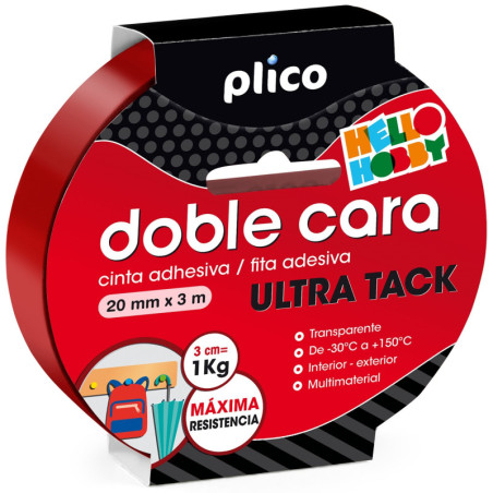 CINTA ADHESIVA DOBLE CARA ULTRA TACK 3M X 20MM PLICO