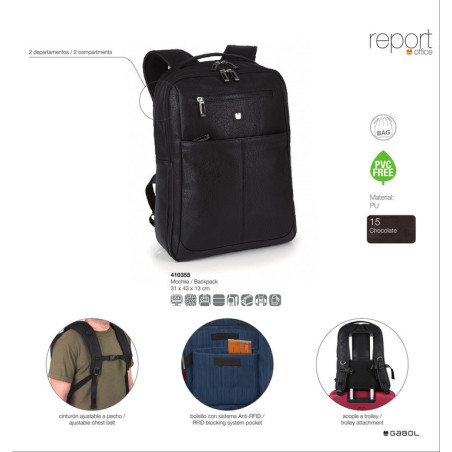 MOCHILA 2 DEPARTAMENTOS 15,6''/IPAD CHOCOLATE REPORT 410355 15 GABOL18 BUSINESS WINTER