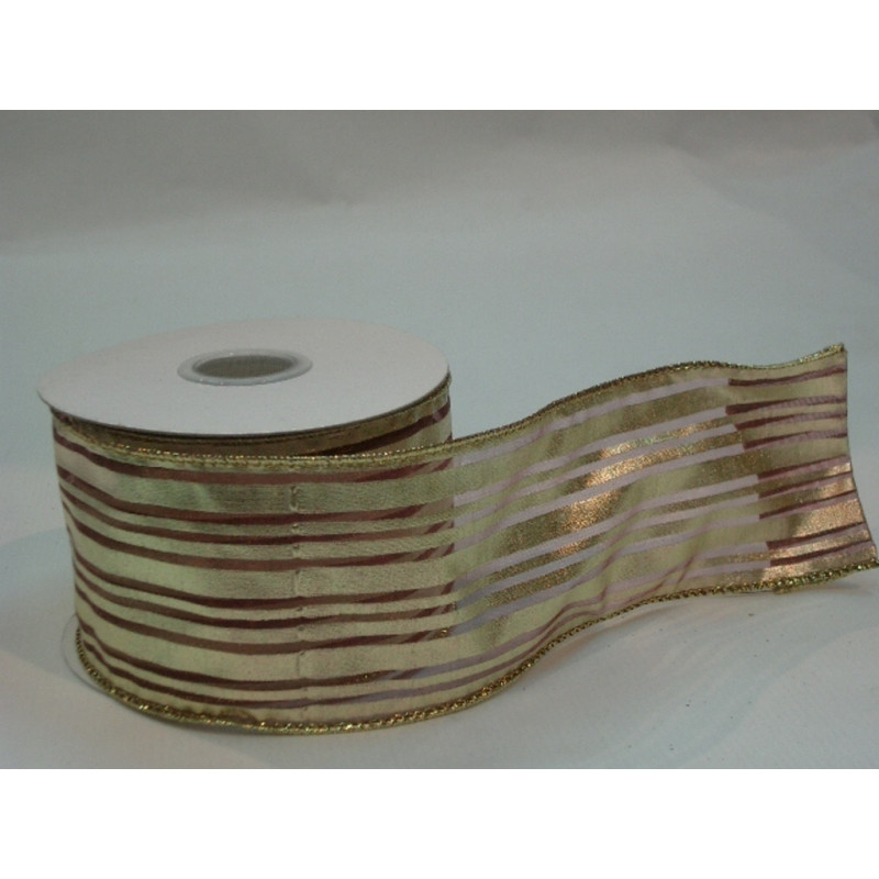 CINTA REGALO SEDA RAYAS GRANATE ORO 60MM 10YD 57397104 ^