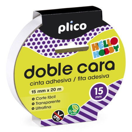 CINTA ADHESIVA DOBLE CARA 20M x 15MM PARA MANUALIDADES PLICO - EN CJ DE 20