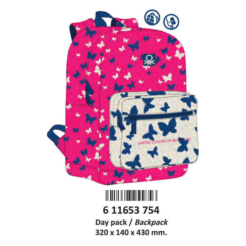 MOCHILA SAFTA16 DAYPACK 43CM BENETTON BUTTERFLY 611653754 ^