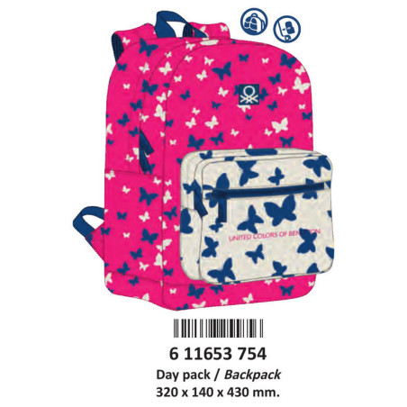 MOCHILA SAFTA16 DAYPACK 43CM BENETTON BUTTERFLY 611653754 ^