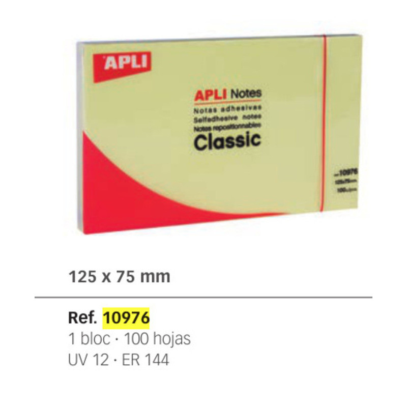 BLOC NOTAS ADHESIVO APLI 75*125 PTE 12U