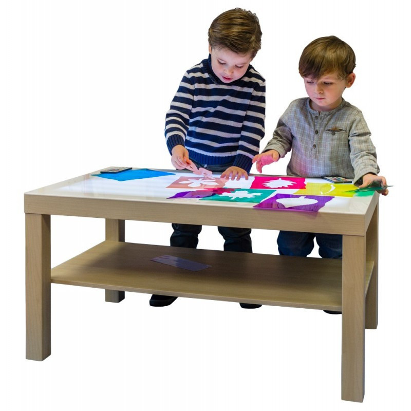 MESA DE LUZ DE MADERA CON SUPERFICIE DE METACRILATO BLANCO DE 3MM. MEDIDAS: 90 X 55 X 45 cm. HENBEA