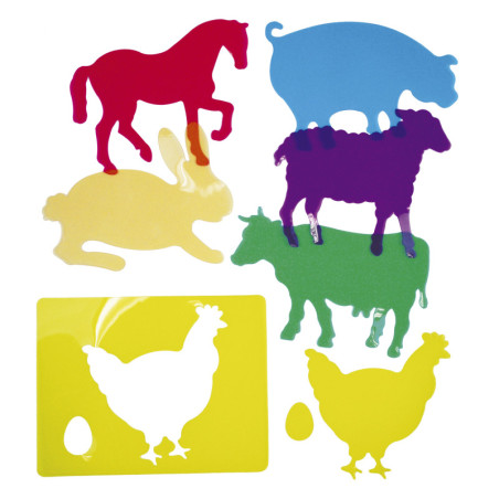 PLANTILLAS EDUCATIVAS ANIMALES GRANJA 23.5 X 17CM SET 6UDS. PP TRASLÚCIDAS HENBEA