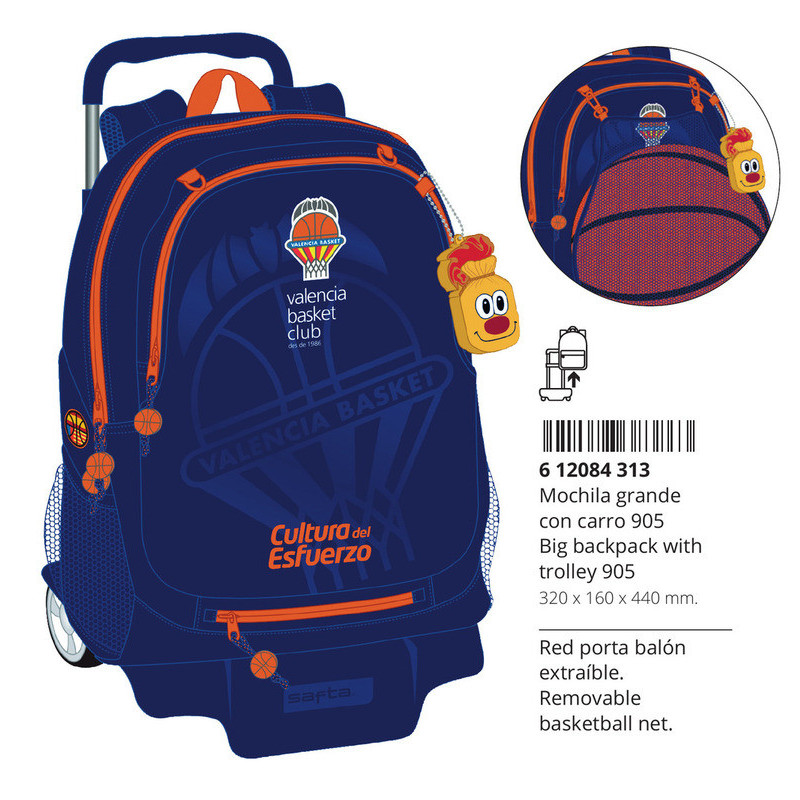 MOCHILA 665+CARRO 905 VALENCIA BASKET SAFTA26 612084313 44X32 UNIDAD