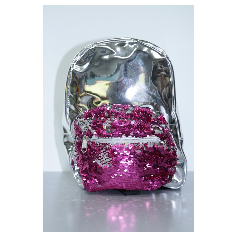 MOCHILA DMMSUPLIES PASEO HELOGRAMA CON LENTEJUELAS ROSA/PLATA DMM0033