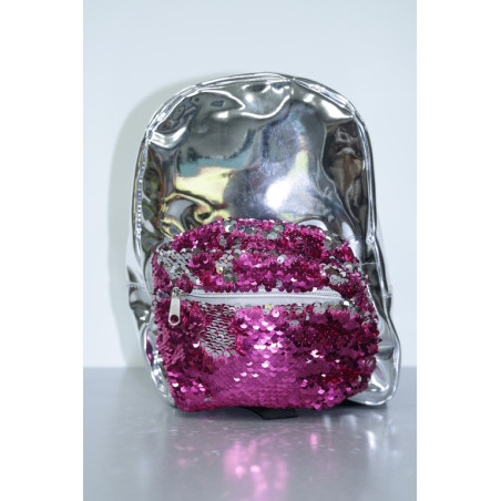 MOCHILA DMMSUPLIES PASEO HELOGRAMA CON LENTEJUELAS ROSA/PLATA DMM0033