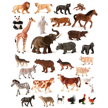 ANIMALES GRANJA Y SALVAJES PLASTICO 30 FIGURAS CONTENEDOR MINILAND 25140