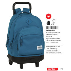 MOCHILA GDE. C/RUEDAS COMPACT EXT.ORGA BLACKFIT8 EGEO SAFTA26 642049918 45X33 UNIDAD