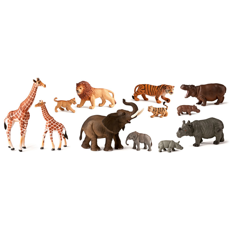 JUEGO MINILAND ANIMALES SELVA CON CRIAS 12 FIGURAS 25137