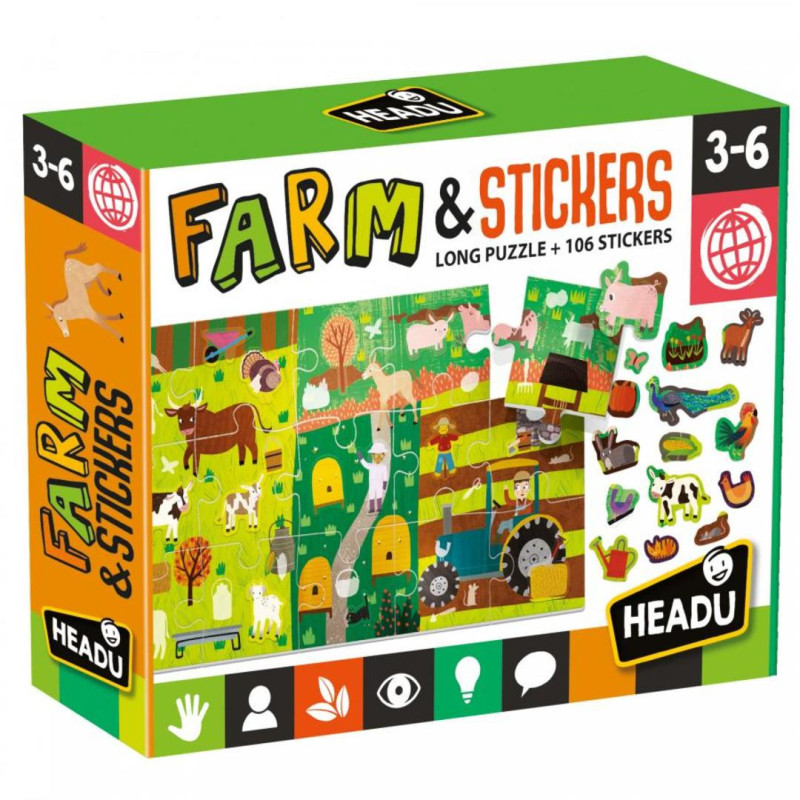 JUEGO FOURNIER HEADU FARM LONG PUZZLE + 106 STICKERS MU24926