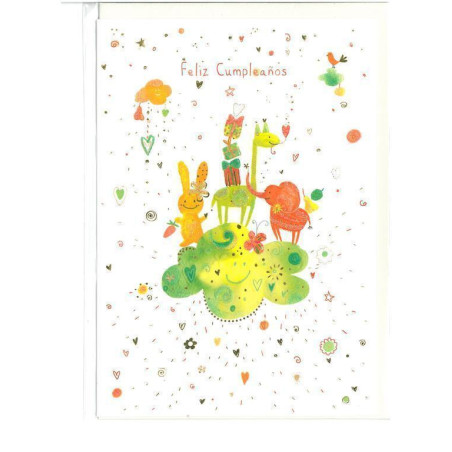 TARJETA FELICITACION ARGU TURNOWSKY GRABADO ORO NUBE ANIMALES 38474 ^