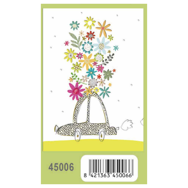 TARJETA FELICITACION ARGU TURNOWSKY GRABADO COCHE FLORES 45006