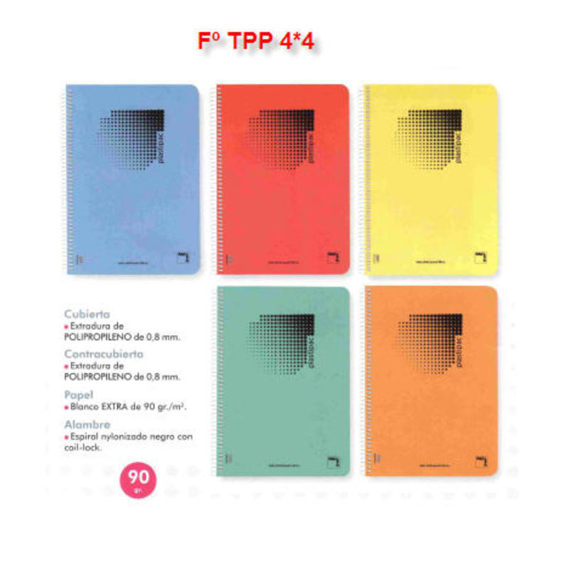 CUADERNO T PP FOLIO 80H PACSA PLASTIPAC 90G CUADROS 4*4 16467