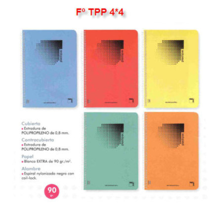 CUADERNO T PP FOLIO 80H PACSA PLASTIPAC 90G CUADROS 4*4 16467