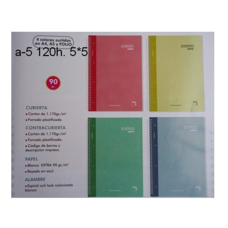 CUADERNO EUROPEAN A-5 120H PACSA PREMIUM EXTRA 90G CUADROS 5*5 16480