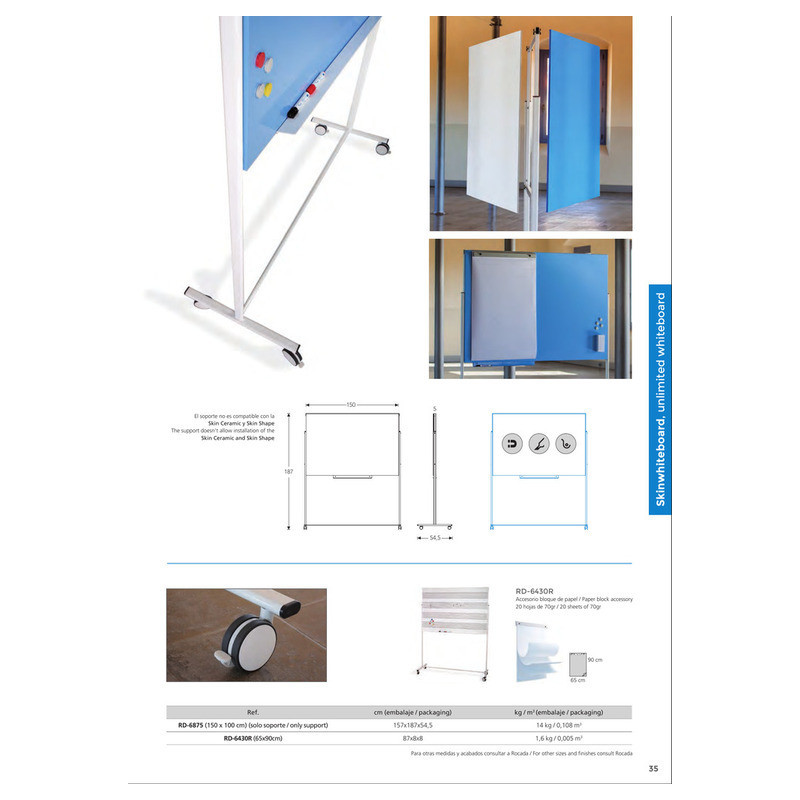 PIZARRA SOPORTE MOVIL PARA SKINWHITEBOARD DE LARGO 150CM ROCADA 6875