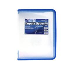 CARPETA A-4 OFFICE BOX ZIPPER TRANSPARENTE CREMALLERA 57561 BORDE AZUL UNIDAD