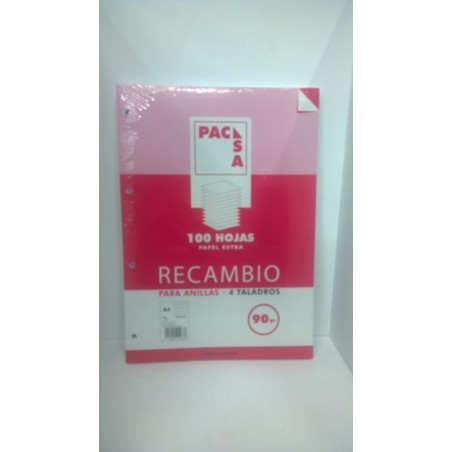 RECAMBIO PACSA A-4 90GR 100H 4 TALADROS PAUTA 2,5 MARGEN 21263