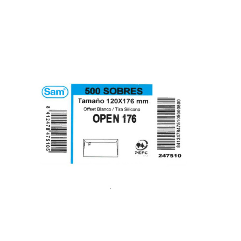 SOBRE SAM COMERCIAL BLANCO 120*176 SILICONA OPEN 176 C/500U