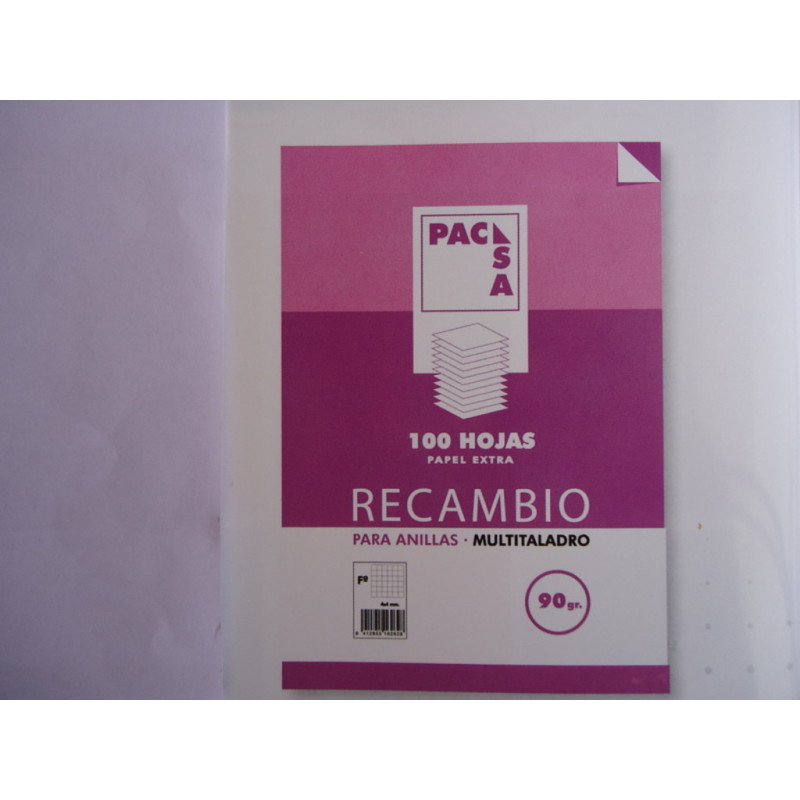 RECAMBIO PACSA A-4 90GR 100H 4 TALADROS CUADROS 4*4 MARGEN 21281