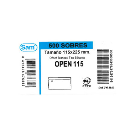 SOBRE SAM AMERICANO SILICONA 115*225 OPEN 115 C/500U