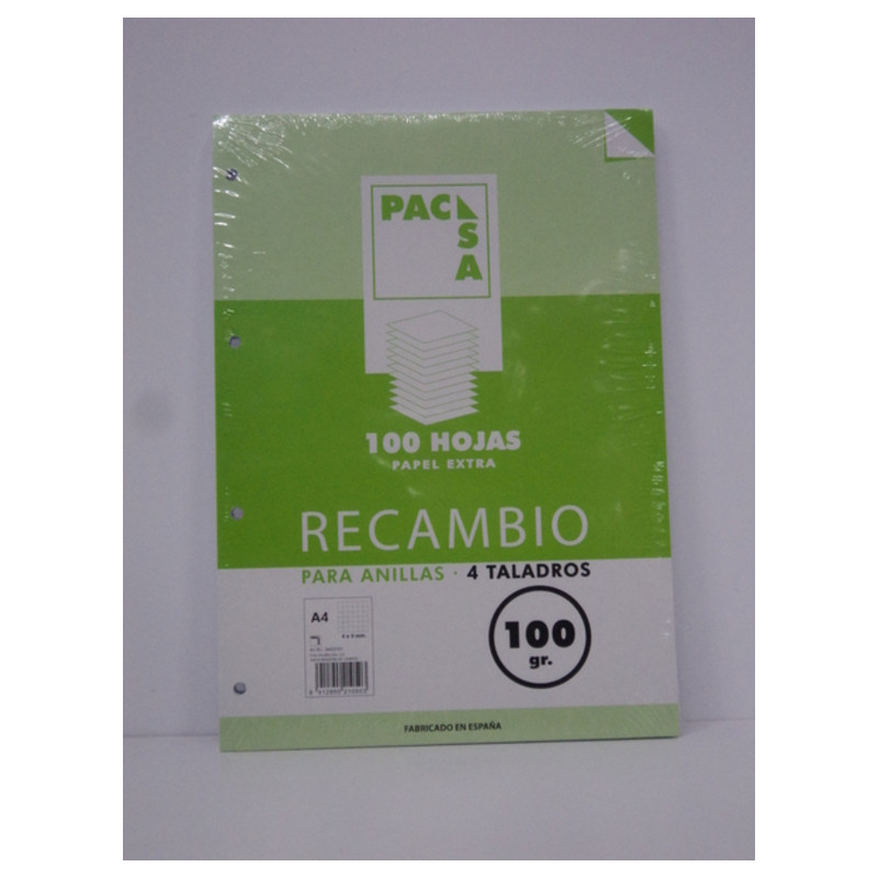 RECAMBIO PACSA A-4 100GR 100H 4 TALADROS CUADROS 4*4 MARGEN 21050