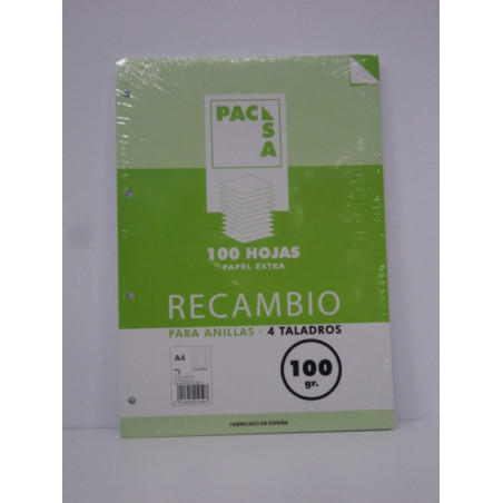 RECAMBIO PACSA A-4 100GR 100H 4 TALADROS CUADROS 4*4 MARGEN 21050