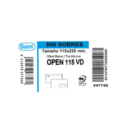 SOBRE SAM AMERICANO SILICONA 115*225 VENTANA DERECHA OPEN 115VD C/500U