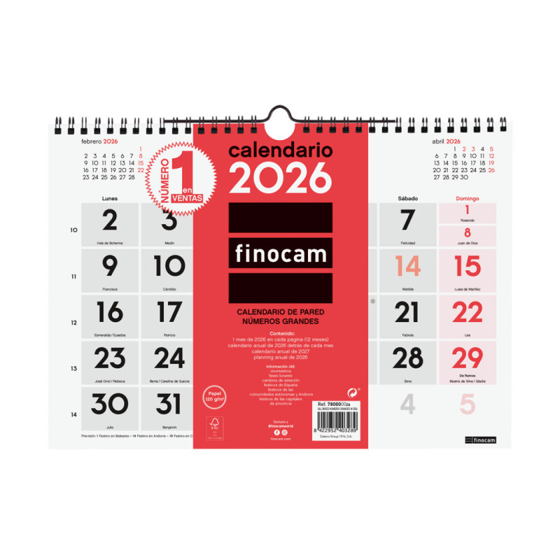 CALENDARIO PARED N.GRANDES M 2026+ FINOCAM26 780000026 300 X 5 X 220 MM