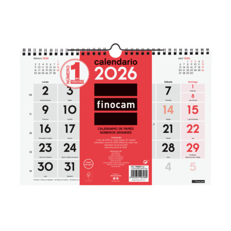 CALENDARIO PARED N.GRANDES M 2026+ FINOCAM26 780000026 300 X 5 X 220 MM