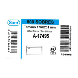 SOBRE SAM CUARTILLA BLANCO 176*231 A-17495 C/500U