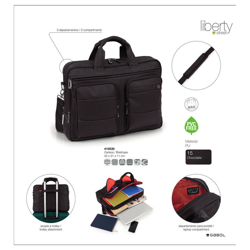 BANDOLERA 3 DEPARTAMENTOS CHOCOLATE LIBERTY 410530 15 GABOL18 BUSINESS WINTER