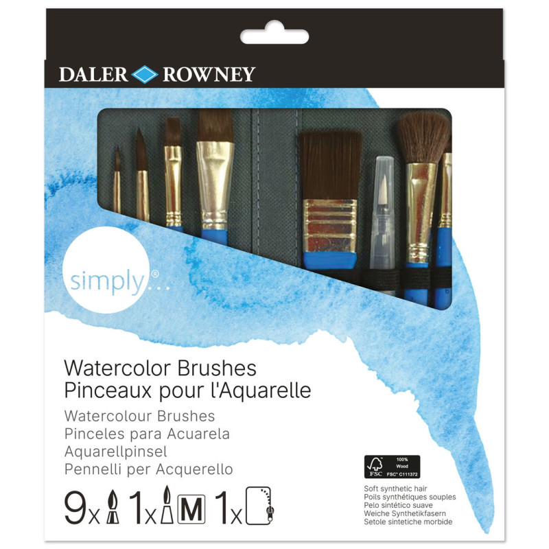 BOLSA 9 PINCELES ACUARELA + PINCEL AGUA DALER ROWNEY D216616010 UNIDAD FILA